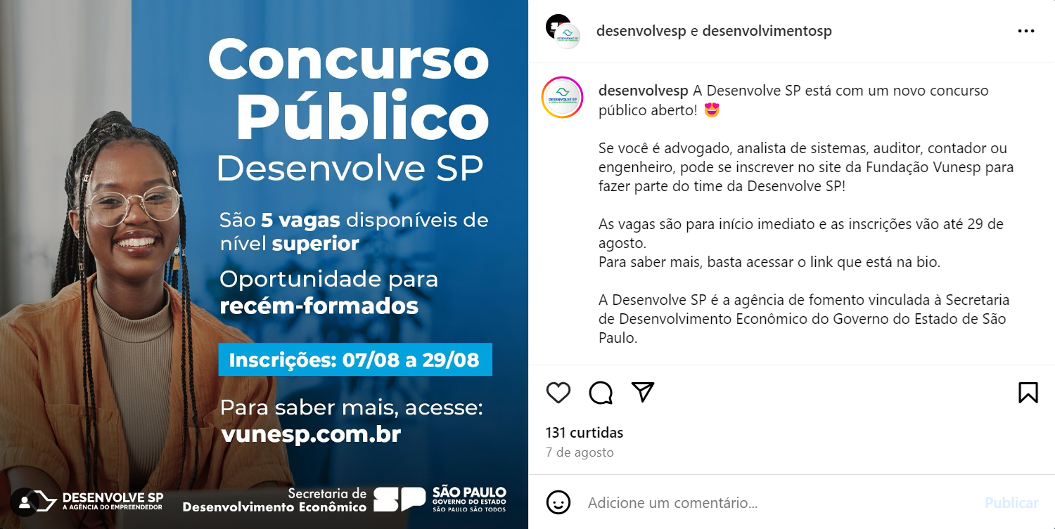 Concurso Público vinculada à Secretaria de Desenvolvimento Econômico do governo do estado de São Paulo